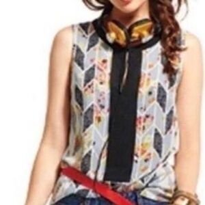 CAbi Geo Grosgrain Ribbon Herringbone Floral Animal Print SleevelessTank Blouse